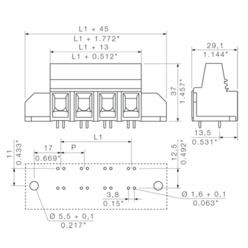 1806470000 - 15mm PCB Terminal, 5-Pole, 4.5mm Solder Pin, Pebble Grey  (Pack of 20)