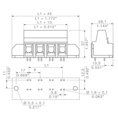 1806470000 - 15mm PCB Terminal, 5-Pole, 4.5mm Solder Pin, Pebble Grey  (Pack of 20)