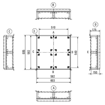 9502870000 - Lightweight Grey Polyester Enclosure 603mm x 605mm x 210mm