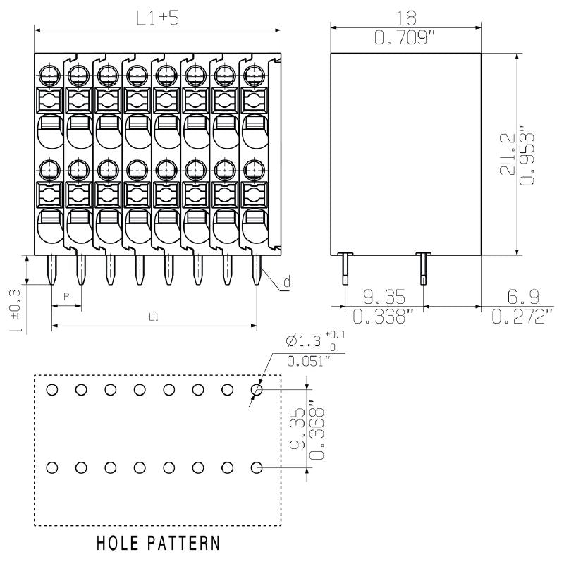 2001030000 - 22-Pole Push-In PCB Terminal, 3.5mm Pitch, 90° Angle  (Pack of 20)