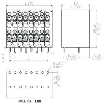 2001030000 - 22-Pole Push-In PCB Terminal, 3.5mm Pitch, 90° Angle  (Pack of 20)