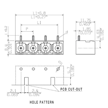 1472540000 - 7-Pole 7.62mm PCB Connector with 3.2mm Solder Pins  (Pack of 50)