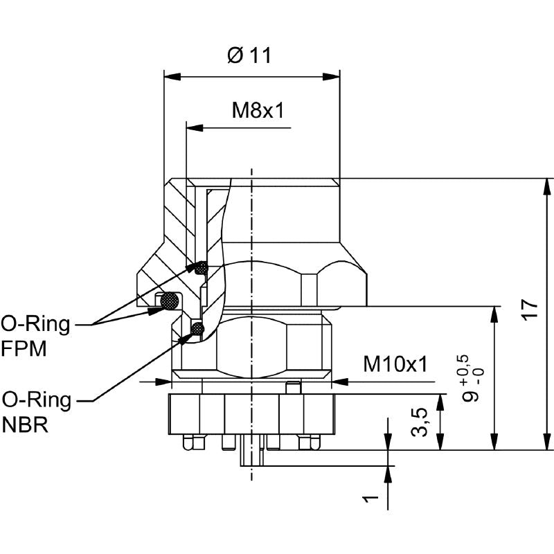 2422650000 - 5-Pole M8 Connector with M10 Thread, RoHS Compliant  (Pack of 25)