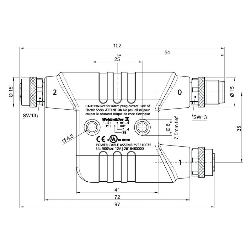 2616480000 - Reliable Y Connector with Two M12 Sockets and Gold-Plated Contacts