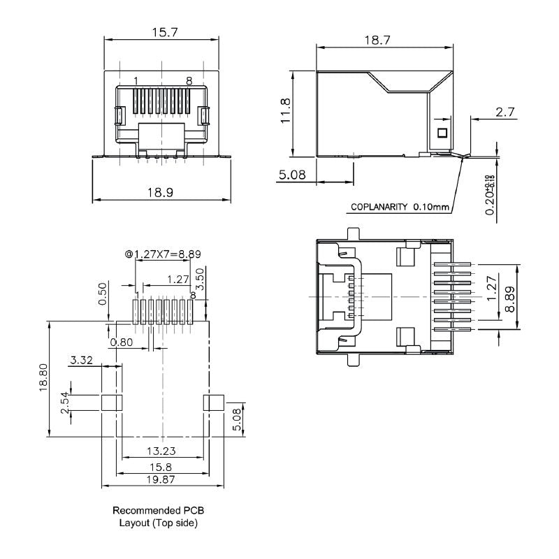 1433890000 - Cat. 5 PCB Modular Jack, 90° Entry, 8 Poles  (Pack of 260)