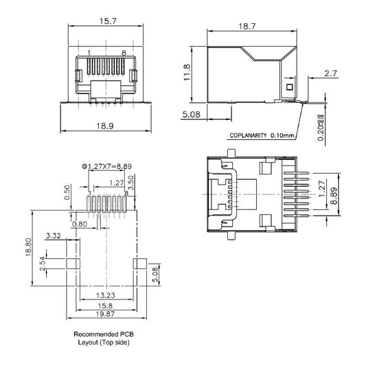 1433890000 - Cat. 5 PCB Modular Jack, 90° Entry, 8 Poles  (Pack of 260)