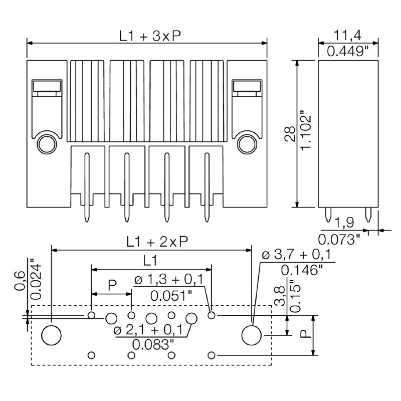 1928850000 - 7.62mm Female PCB Connector with 3 Poles and Flange  (Pack of 100)
