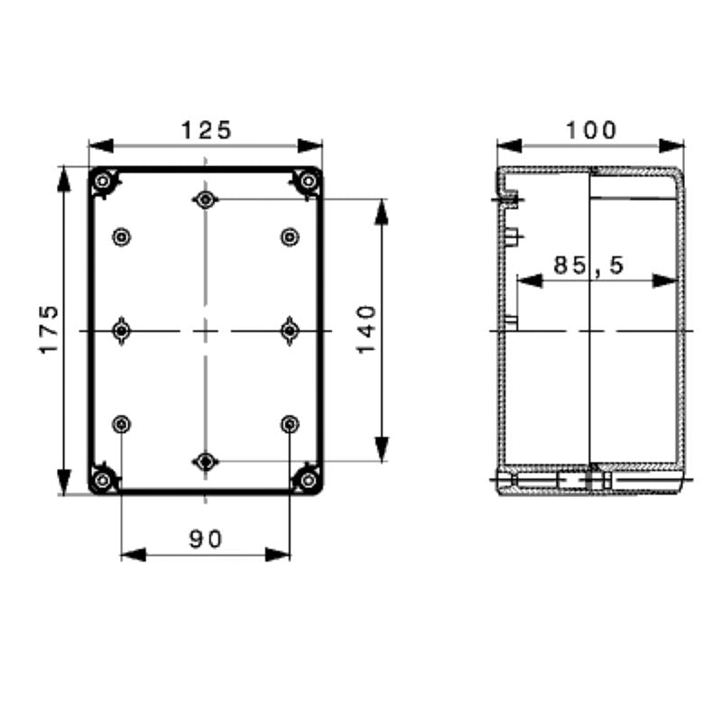 9535310000 - Polycarbonate Enclosure 125mm x 175mm x 100mm, Light Grey