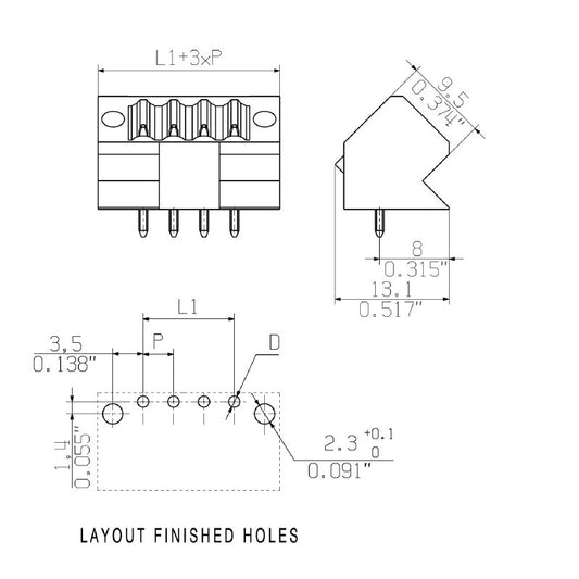 1003660000 - 16-Pole 3.50mm THT PCB Connector, 135° Flange Design  (Pack of 24)