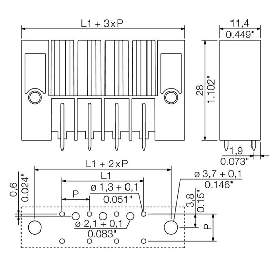 1928750000 - 7.62mm 4-Pole PCB Connector with Clip-on Flange  (Pack of 100)