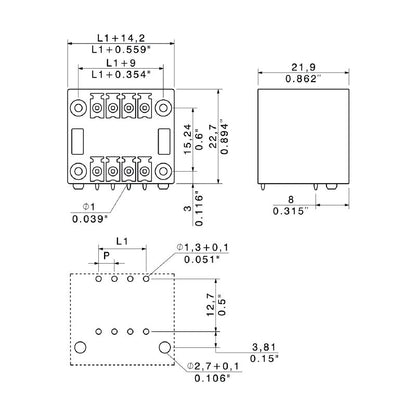 1974240000 - 3.81mm Male Header PCB Connector, 16 Poles, 90° Angled  (Pack of 50)