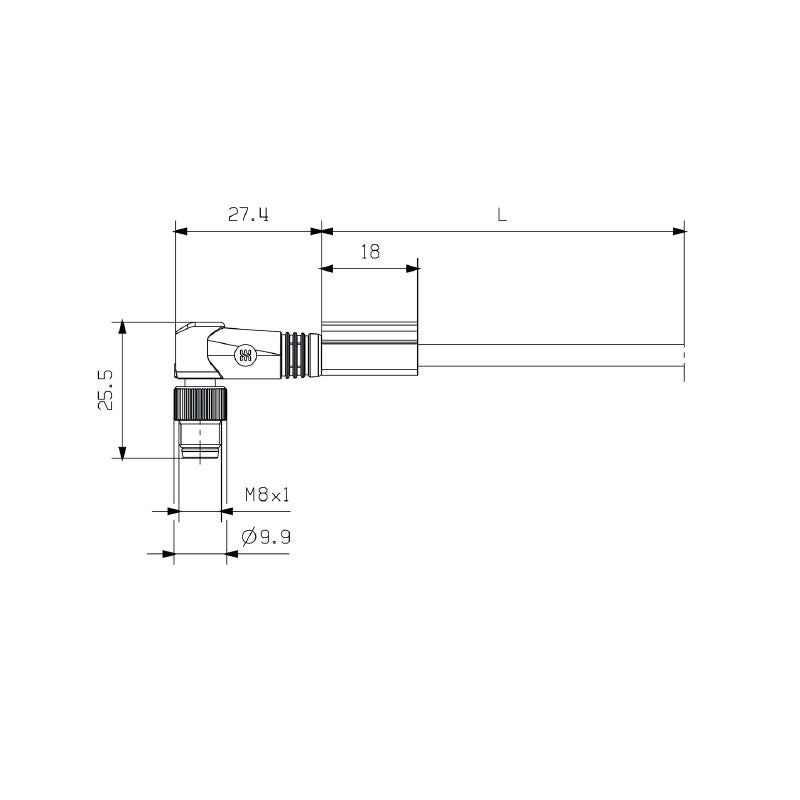 1927220500 - 5m M8 Sensor/Actuator Line with 4 Poles and 90° Connection