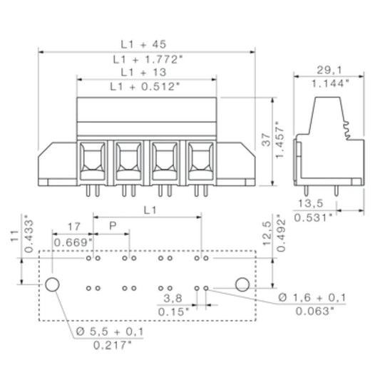1783750000 - 15mm Spacing PCB Terminal, 8 Poles, 90° Configuration  (Pack of 10)