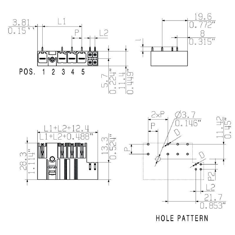 1156200000 - 7.62mm Male PCB Connector with 270° Elbow and 3 Poles  (Pack of 42)