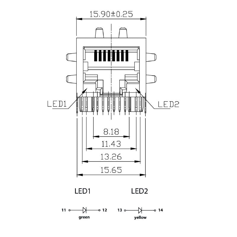 2564410000 - 90° RJ45 Transformer Jack with 8 Poles, Durable PA 9T  (Pack of 200)