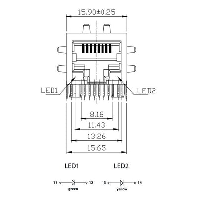 2564410000 - 90° RJ45 Transformer Jack with 8 Poles, Durable PA 9T  (Pack of 200)