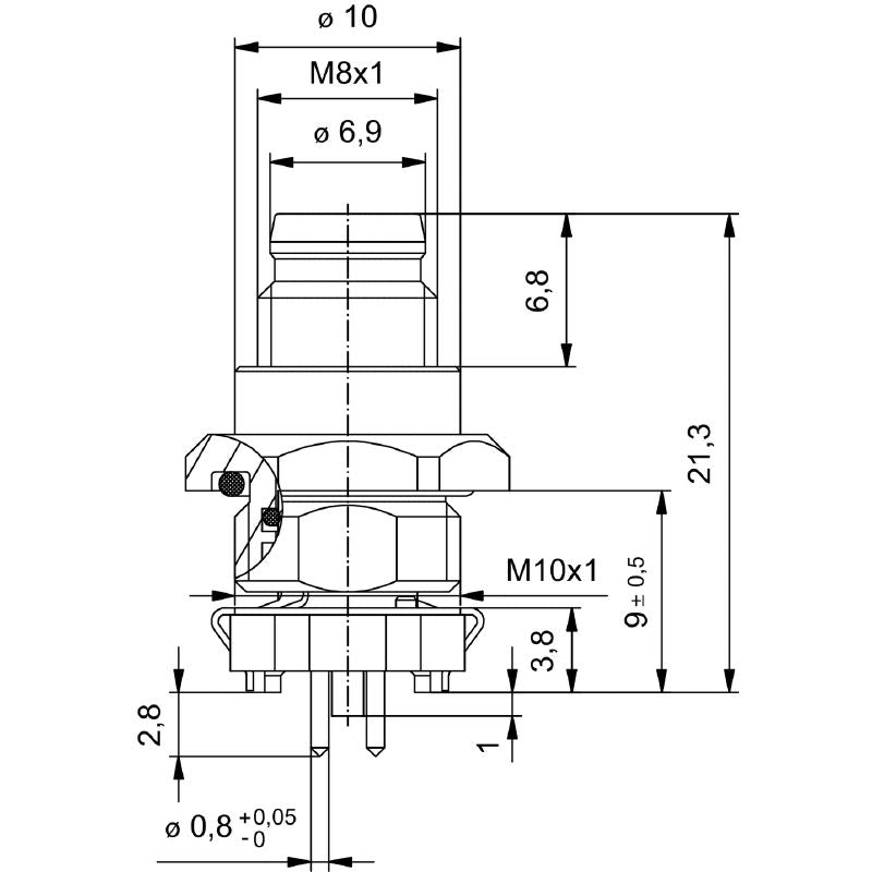 2422920000 - M8 PCB Connector with IP67 Rating, 3 Poles, M10 Thread  (Pack of 25)