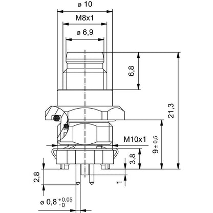 2422920000 - M8 PCB Connector with IP67 Rating, 3 Poles, M10 Thread  (Pack of 25)