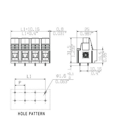 1226410000 - 5-Pole 12.70mm PCB Terminal with 3.2mm Pins, Black  (Pack of 20)