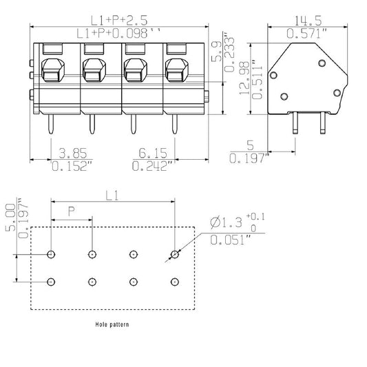 1952580000 - Compact 7.50mm PCB Terminal with 3 Poles, 135° Angle  (Pack of 100)