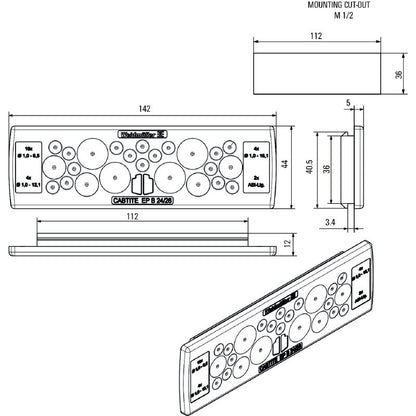 2743680000 - TPE Cable Entry Plate 44mm H, Grey, IP54 Rated  (Pack of 10)