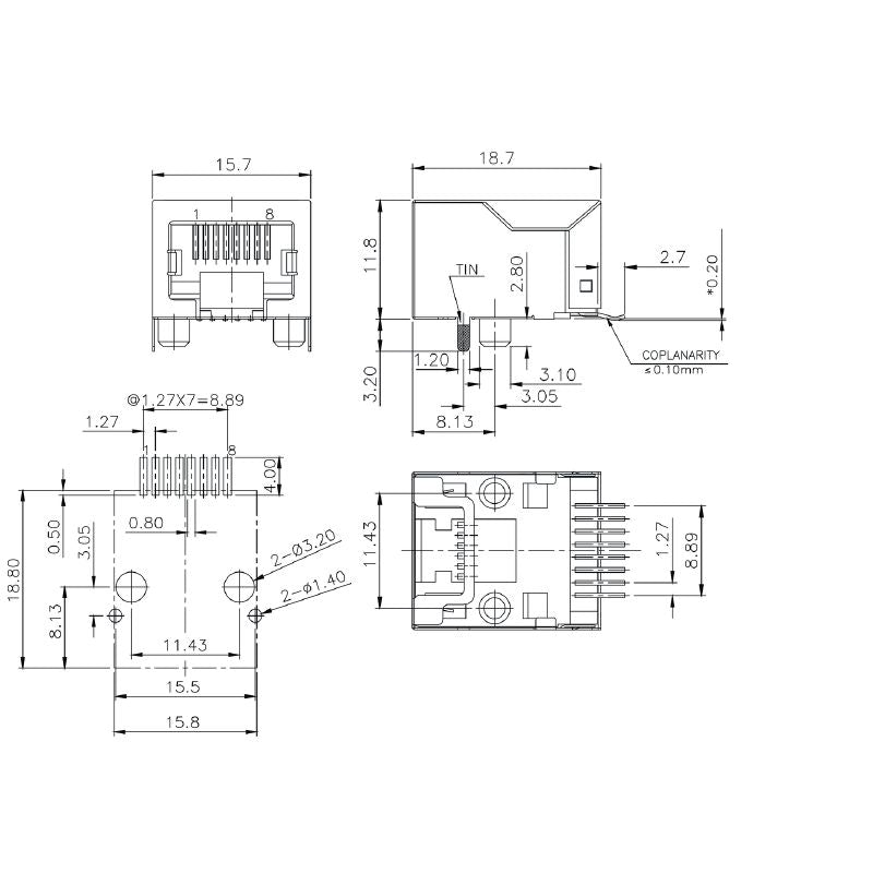 2000890000 - Durable 90-Degree RJ45 Modular Jack, Cat. 5 Design  (Pack of 240)
