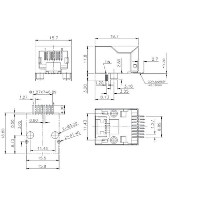2000890000 - Durable 90-Degree RJ45 Modular Jack, Cat. 5 Design  (Pack of 240)