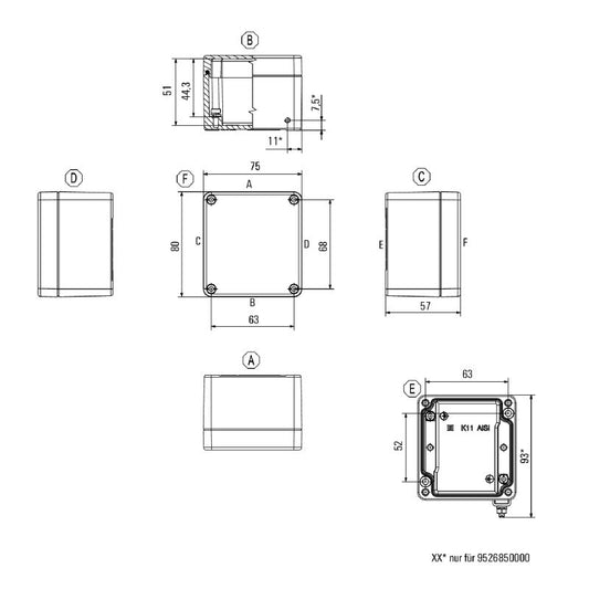 0573300000 - KLIPPON K11 Aluminium Enclosure, 80mm x 75mm x 57mm  (Pack of 10)