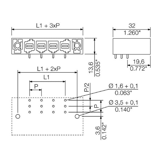 1851190000 - 10.16mm 9-Pole Male Header PCB Connector with Elbow Flange  (Pack of 12)