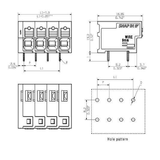 2913620000 - 5.00mm 4-Pole PCB Terminal with SNAP IN & THT Connection  (Pack of 24)