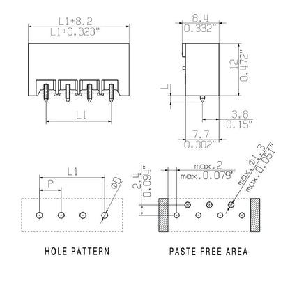 1841300000 - 5mm Pitch 16-Pole PCB Male Connector with 180° Elbow  (Pack of 50)