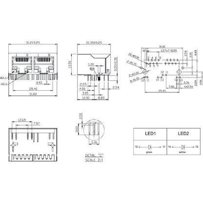 2551900000 - 90° PCB Transformer Jack, 8 Poles, UL Certified  (Pack of 200)