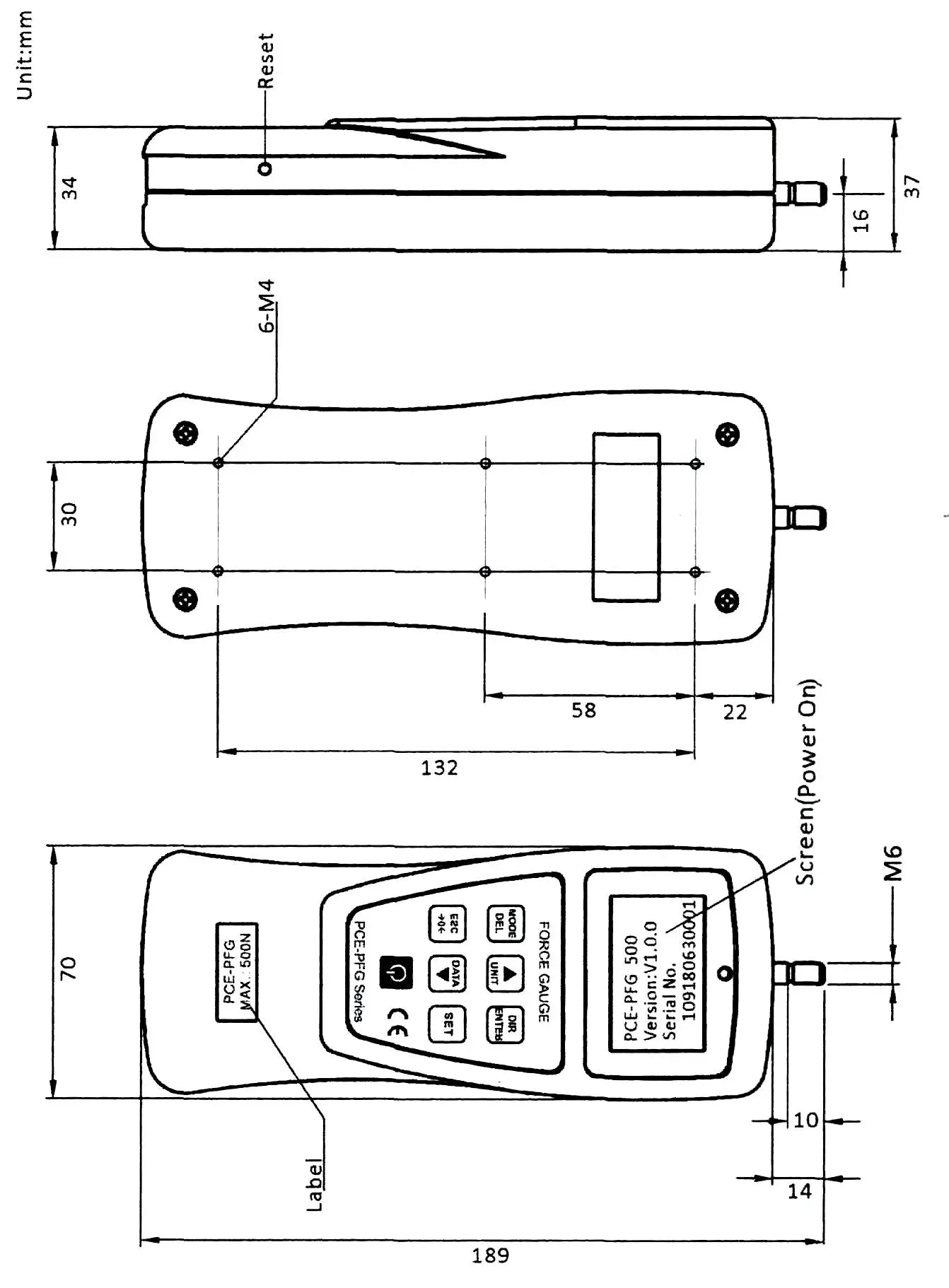 PCE-PFG 100 - Digital Force Measuring Device with Graphic Display & USB Interface