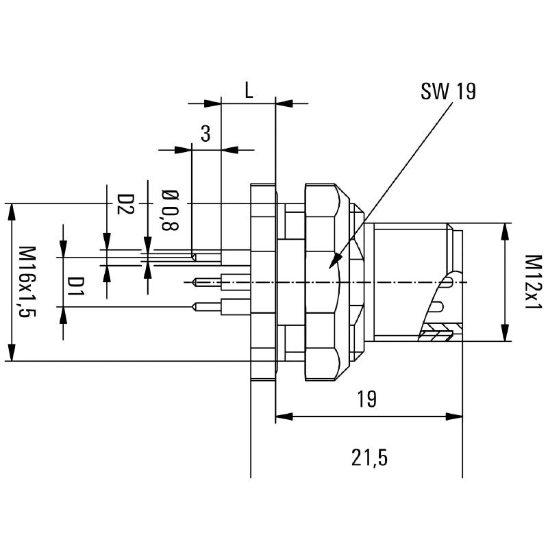 2421860000 - M12 5-Pole Plug, IP67, 12mm Height, 250V Capacity  (Pack of 10)