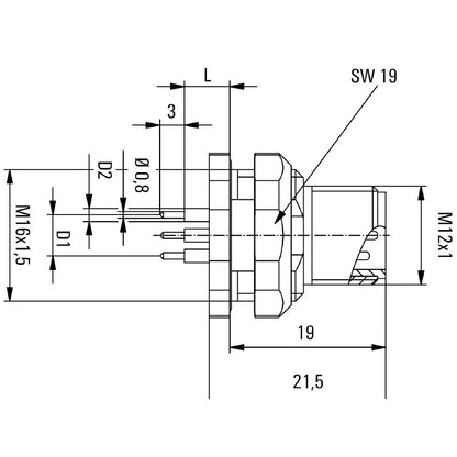 2421860000 - M12 5-Pole Plug, IP67, 12mm Height, 250V Capacity  (Pack of 10)