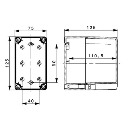 9535210000 - Light Grey Polycarbonate Enclosure, 75mm x 125mm x 125mm