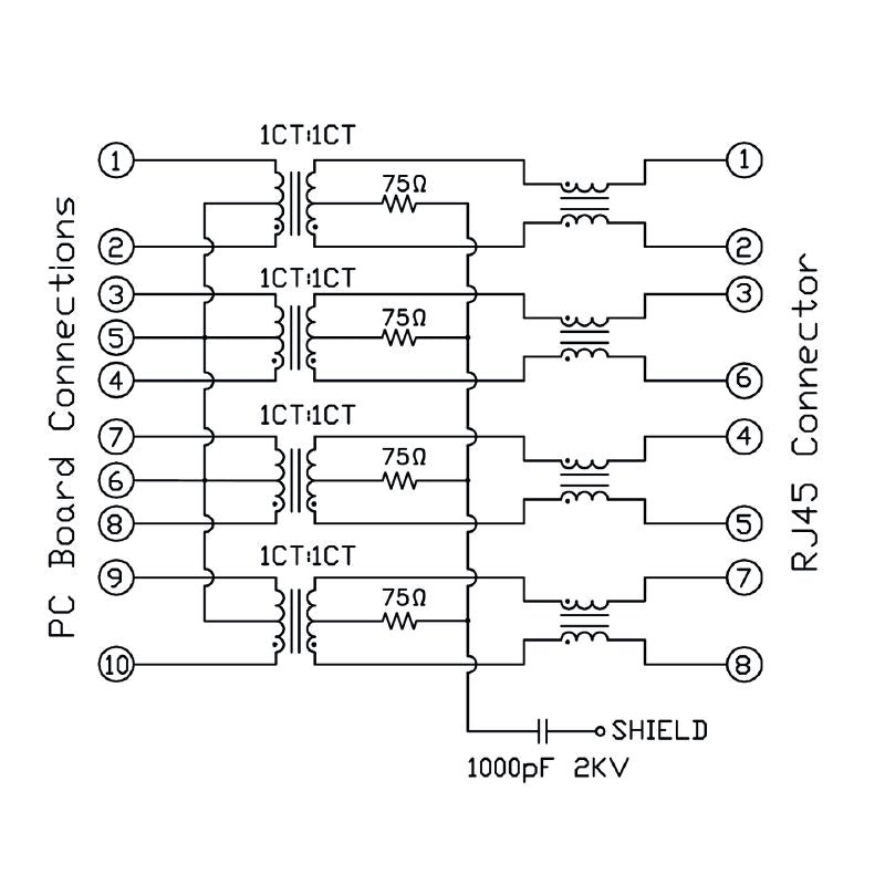 2485370000 - 90° RJ45 Transformer Jack for PCB Connections, 8 Poles  (Pack of 200)