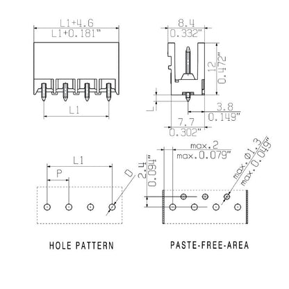 1841090000 - 5mm Male Header Connector, 18 Poles, 180° Angle, Tinned Finish  (Pack of 20)