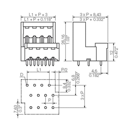 1911360000 - 5mm Pitch 16-Pole PCB Connector with Closed Side Flange  (Pack of 20)