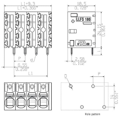2491710000 - 11-Pole Black Terminal Block with 5mm Solder Pin  (Pack of 20)