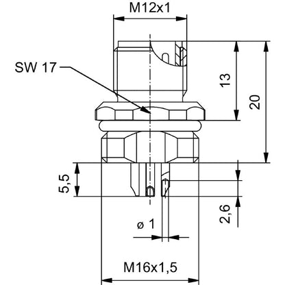 2424180000 - IP67 Rated M12 Four-Pole Connector with Nickel-Plated Housing  (Pack of 10)