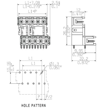 1726290000 - 5.08mm Male Header Connector, 6 Poles, 90° Angle  (Pack of 50)
