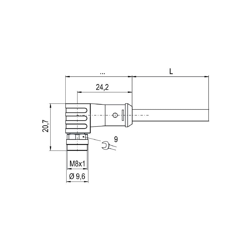 1906630150 - 1.5m Shielded M8 Connector with 4 Poles and Angled Socket