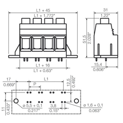 1047360000 - 15mm Pebble Grey PCB Terminal with 90° Angle & Clamping Yoke  (Pack of 20)