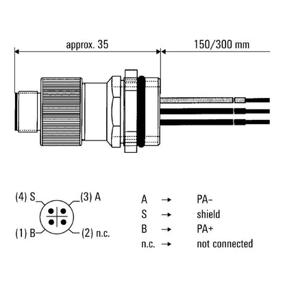 8425910000 - 0.3m M12 4-Pole Connector, RoHS Compliant, Nickel-Plated