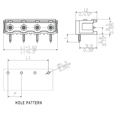 2865350000 - 11-Pole 7.62mm Male PCB Connector with 3.2mm Pins  (Pack of 50)