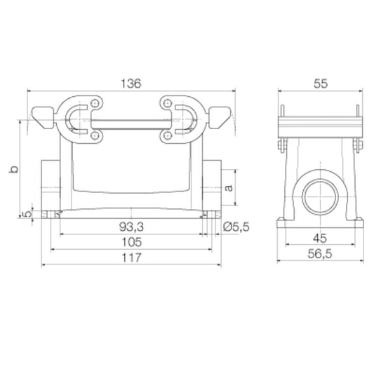 1656730000 - IP65 Rated HDC 16B SBU with PG21 Cable Entries