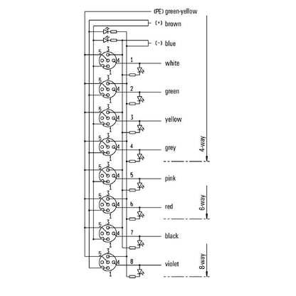 9456460000 - 3m M12 Cable with LED Indicators and A-Code Configuration
