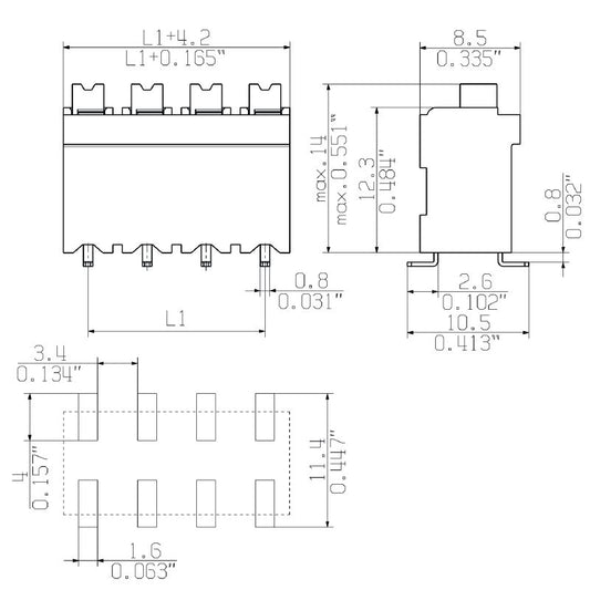 1473640000 - 5-Pole 5mm Push-In Terminal Board, 180° Black  (Pack of 180)
