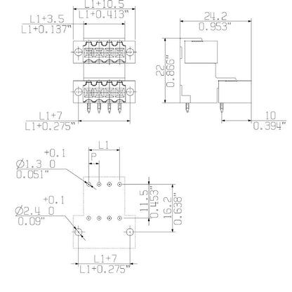 1890800000 - 3.50mm Male Flange Connector with 10 Poles, 90° Elbow  (Pack of 50)